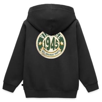 Design Vintage Année 1945 - Sweat Premium à capuche zippé enfant bio - noir - Dos - AI Model Kid Male (0cm)