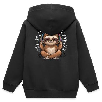 Paresseux de musique avec clé de casque - Sweat Premium à capuche zippé enfant bio - noir - Dos - AI Model Kid Male (0cm)