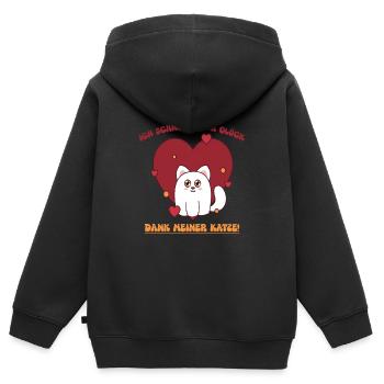 Herzkatze mit Dankbarkeit für dich - Kinder Premium Organic Zip Hoodie - Schwarz - Hinten - AI Model Kid Male (0cm)