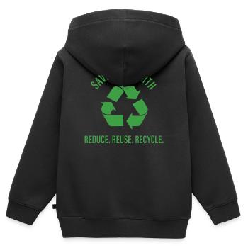 Reduzieren, Wiederverwenden, Recyceln - Kinder Premium Organic Zip Hoodie - Schwarz - Hinten - AI Model Kid Male (0cm)