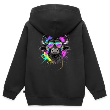 Buffle du Cap Buffalo Safari Buffle d’Afrique - Sweat Premium à capuche zippé enfant bio - noir - Dos - AI Model Kid Male (0cm)