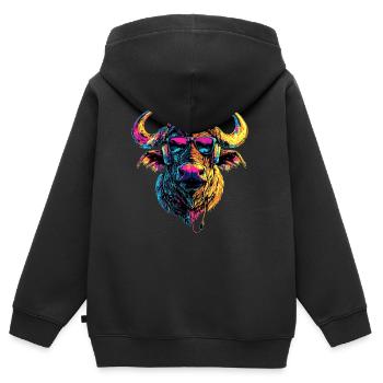 Buffle du Cap Buffalo Safari Buffle d’Afrique - Sweat Premium à capuche zippé enfant bio - noir - Dos - AI Model Kid Male (0cm)
