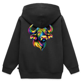 Buffle du Cap Buffalo Safari Buffle d’Afrique - Sweat Premium à capuche zippé enfant bio - noir - Dos - AI Model Kid Male (0cm)