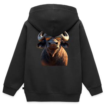 Buffle du Cap Buffalo Safari Buffle d’Afrique - Sweat Premium à capuche zippé enfant bio - noir - Dos - AI Model Kid Male (0cm)
