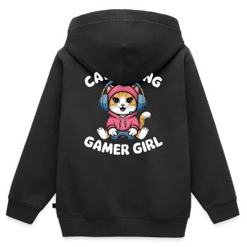 Katzenliebendes Gamer-Mädchen - Kinder Premium Organic Zip Hoodie - Schwarz - Hinten - AI Model Kid Male (0cm)