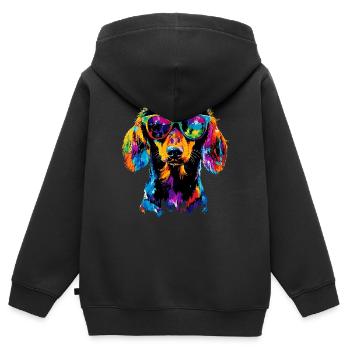 Teckel, Teckel, Teckel miniature, Dachshund Club, Teckel - Sweat Premium à capuche zippé enfant bio - noir - Dos - AI Model Kid Male (0cm)
