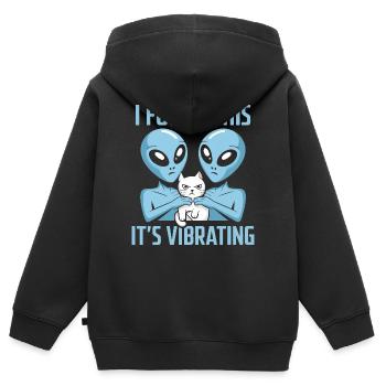 Découverte d’un chat extraterrestre - Sweat Premium à capuche zippé enfant bio - noir - Dos - AI Model Kid Male (0cm)