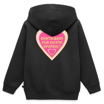 SPENDERIN DANKBARKEIT - SPENDE HERZ - Kinder Premium Organic Zip Hoodie - Schwarz - Hinten - AI Model Kid Male (0cm)