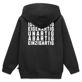 100 % Artig Eigenartig Unartig Abartig Einzigartig - Kinder Premium Organic Zip Hoodie - Schwarz - Hinten - AI Model Kid Male (0cm)
