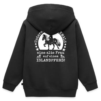 Islandpferd Tölt Reiterin Unterschätze nie - Kinder Premium Organic Zip Hoodie - Schwarz - Hinten - AI Model Kid Male (0cm)