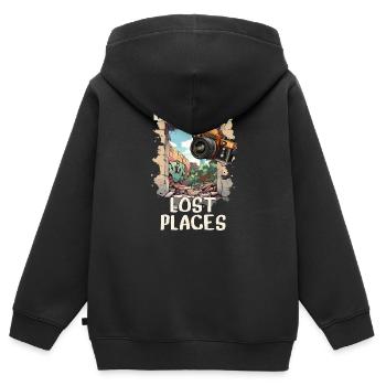 Explore Lost Places - Kinder Premium Organic Zip Hoodie - Schwarz - Hinten - AI Model Kid Male (0cm)