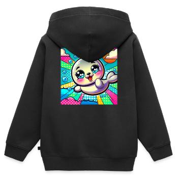 Bunte robbe - Kinder Premium Organic Zip Hoodie - Schwarz - Hinten - AI Model Kid Male (0cm)
