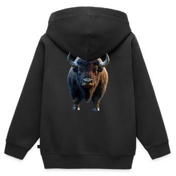 Bison, Bison, Bovins sauvages, Bison, Bison d’Amérique - Sweat Premium à capuche zippé enfant bio - noir - Dos - AI Model Kid Male (0cm)