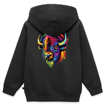 Bison, Bison, Bovins sauvages, Bison, Bison d’Amérique - Sweat Premium à capuche zippé enfant bio - noir - Dos - AI Model Kid Male (0cm)