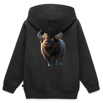 Bison, Bison, Bovins sauvages, Bison, Bison d’Amérique - Sweat Premium à capuche zippé enfant bio - noir - Dos - AI Model Kid Male (0cm)