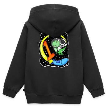 Numéro 1 Numéro Un - Motif Dinosaure - Sweat Premium à capuche zippé enfant bio - noir - Dos - AI Model Kid Male (0cm)