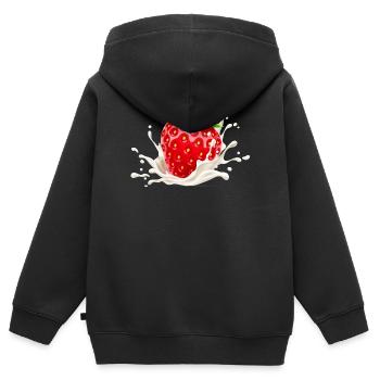 fraise, envie de fraise, fraisier - Sweat Premium à capuche zippé enfant bio - noir - Dos - AI Model Kid Male (0cm)