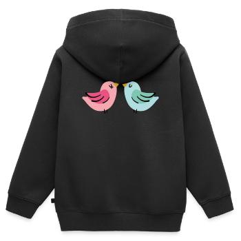 Vögel verliebt mit Herz am Valentinstag - Kinder Premium Organic Zip Hoodie - Schwarz - Hinten - AI Model Kid Male (0cm)