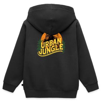 Urban Jungle Logo Couleur - Sweat Premium à capuche zippé enfant bio - noir - Dos - AI Model Kid Male (0cm)