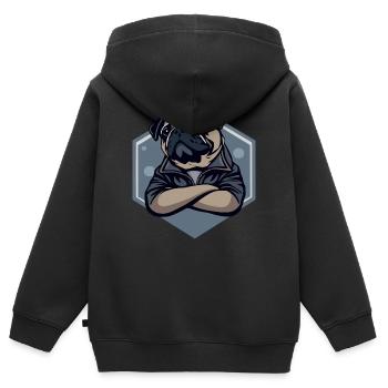 Chien carlin - Sweat Premium à capuche zippé enfant bio - noir - Dos - AI Model Kid Male (0cm)