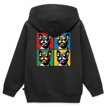 Frenchie Pop Art Bubbles, Pancake, Chonk, Nibbles - Kids Premium Organic Zip-up Hoodie - black - Back - AI Model Kid Male (0cm)