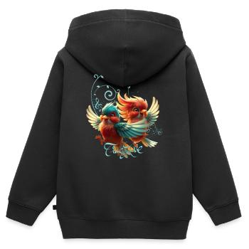 Mélodie d’amour d’oiseaux tendres. - Sweat Premium à capuche zippé enfant bio - noir - Dos - AI Model Kid Male (0cm)