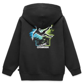Game Changer – Fußball Fallrückzieher Designsymbol - Kinder Premium Organic Zip Hoodie - Schwarz - Hinten - AI Model Kid Male (0cm)