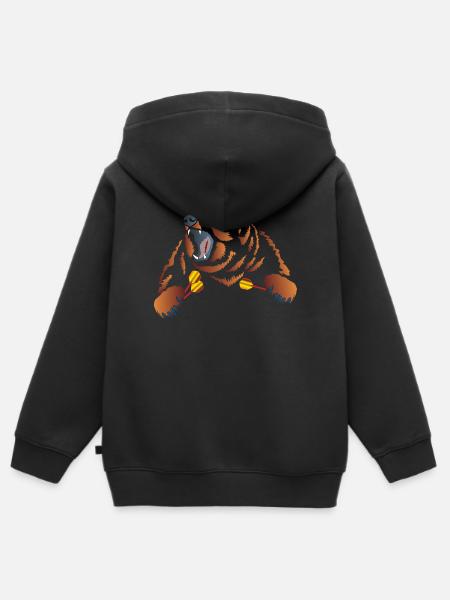 Wütender Braunbär mit Dartpfeile - Kinder Premium Organic Zip Hoodie - Schwarz