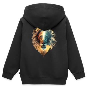 Dualität der Stärke, der Löwe und die Frau - Kinder Premium Organic Zip Hoodie - Schwarz - Hinten - AI Model Kid Male (0cm)
