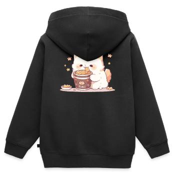 Spaghetti-Katzen - Katze hat Spaß mit der Vergangenheit - Kinder Premium Organic Zip Hoodie - Schwarz - Hinten - AI Model Kid Male (0cm)