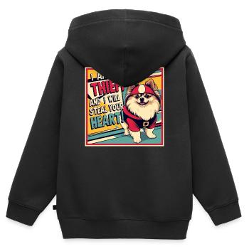 Chien de Poméranie « Je suis un voleur » - Sweat Premium à capuche zippé enfant bio - noir - Dos - AI Model Kid Male (0cm)