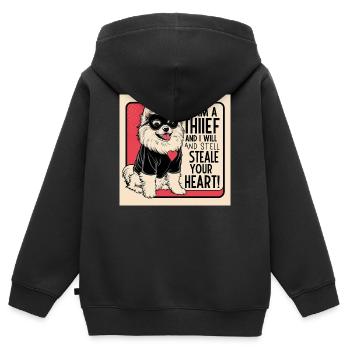 Chien de Poméranie « Je suis un voleur » - Sweat Premium à capuche zippé enfant bio - noir - Dos - AI Model Kid Male (0cm)