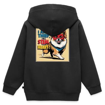 Chien de Poméranie « Je suis un voleur » - Sweat Premium à capuche zippé enfant bio - noir - Dos - AI Model Kid Male (0cm)