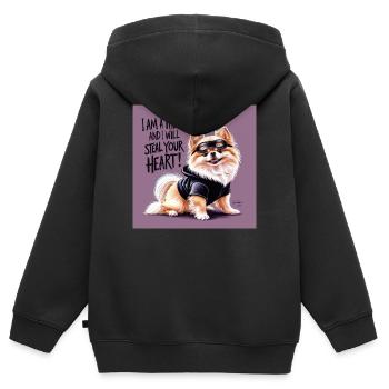 Chien de Poméranie « Je suis un voleur » - Sweat Premium à capuche zippé enfant bio - noir - Dos - AI Model Kid Male (0cm)