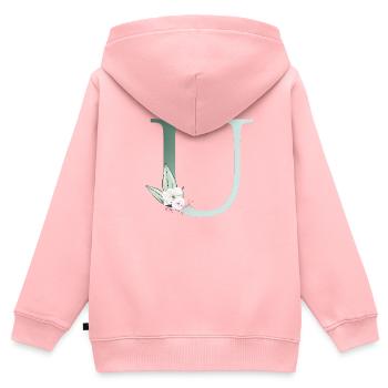 U Monogramme, Floral, Personnalisable - Sweat Premium à capuche zippé enfant bio - rose - Dos - AI Model Kid Female (0cm)