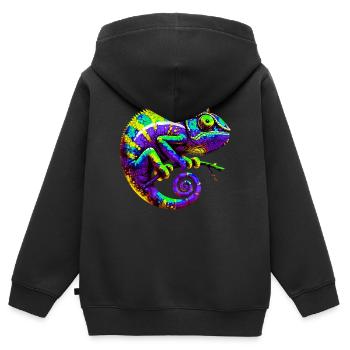 Caméléon - Sweat Premium à capuche zippé enfant bio - noir - Dos - AI Model Kid Male (0cm)