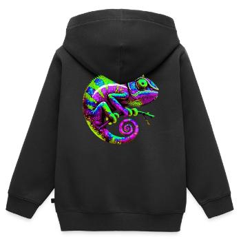 Caméléon - Sweat Premium à capuche zippé enfant bio - noir - Dos - AI Model Kid Male (0cm)