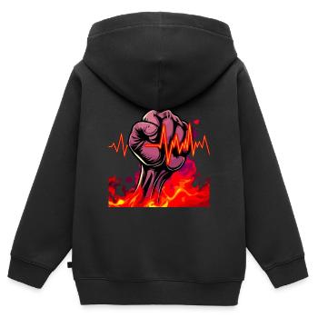 Starke Faust mit feurigen Herzschlag - Kinder Premium Organic Zip Hoodie - Schwarz - Hinten - AI Model Kid Male (0cm)