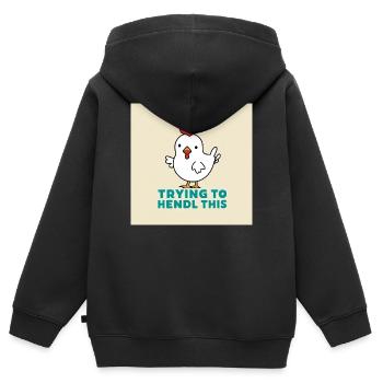 Chicken "Trying to hendl this" - Kids Premium Organic Zip-up Hoodie - black - Back - AI Model Kid Male (0cm)