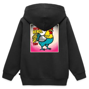 Chicken "Trying to hendl this" - Kids Premium Organic Zip-up Hoodie - black - Back - AI Model Kid Male (0cm)