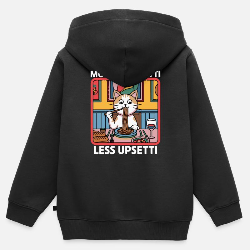 More Spaghetti Less Upsetti Funny Cat Saying Quote - Sweat Premium à capuche zippé enfant bio - noir