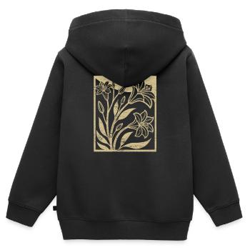 Lilien - Holzschnitt - Frühling - Sommer - Spruch - Kinder Premium Organic Zip Hoodie - Schwarz - Hinten - AI Model Kid Male (0cm)