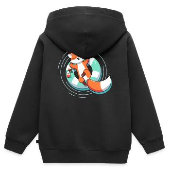 Entspannter Fuchs im Pool – Sommer & Leichtigkeit - Kinder Premium Organic Zip Hoodie - Schwarz - Hinten - AI Model Kid Male (0cm)