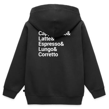 Kaffee-Stil Typografie Design - Kinder Premium Organic Zip Hoodie - Schwarz - Hinten - AI Model Kid Male (0cm)