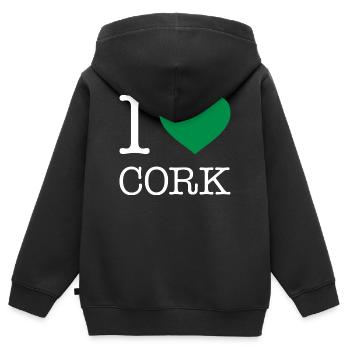 I LOVE CORK - Kinder Premium Organic Zip Hoodie - Schwarz - Hinten - AI Model Kid Male (0cm)