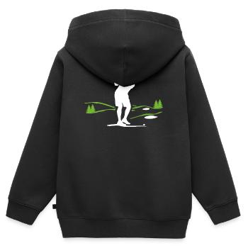 Silhouette de golfeur sur paysage verdoyant - Sweat Premium à capuche zippé enfant bio - noir - Dos - AI Model Kid Male (0cm)