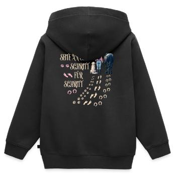 Frauchen Hund und Pferd - Kinder Premium Organic Zip Hoodie - Schwarz - Hinten - AI Model Kid Male (0cm)