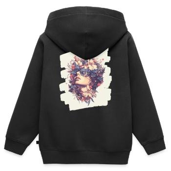 Printemps Printemps Début Fleurs - Sweat Premium à capuche zippé enfant bio - noir - Dos - AI Model Kid Male (0cm)