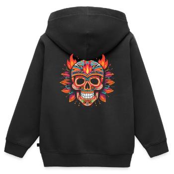 Bunter Totenkopf Toten-schädel Skull mit Flammen - Kinder Premium Organic Zip Hoodie - Schwarz - Hinten - AI Model Kid Male (0cm)