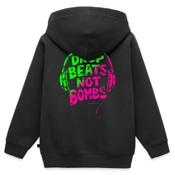 Drop Beats Not Bombs green pink - Kinder Premium Organic Zip Hoodie - Schwarz - Hinten - AI Model Kid Male (0cm)